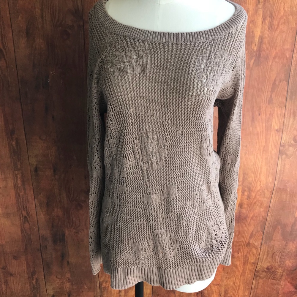 Studio Works Taupe Woven Sweater W/ Floral Detail